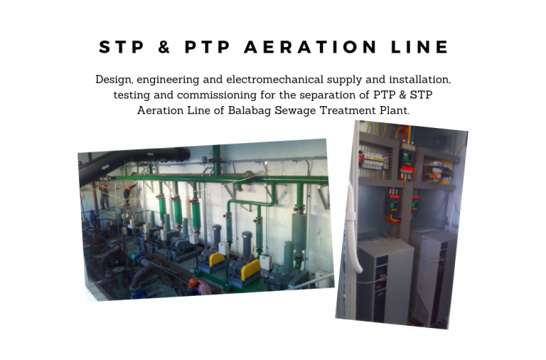 Sewage treatment plant showing PTP aeration pipelines and pumps