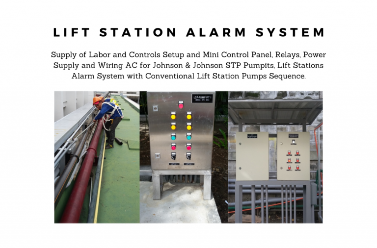 Controls setup and mini control panel including lift stations alarm system with conventional lift station pumps sequence