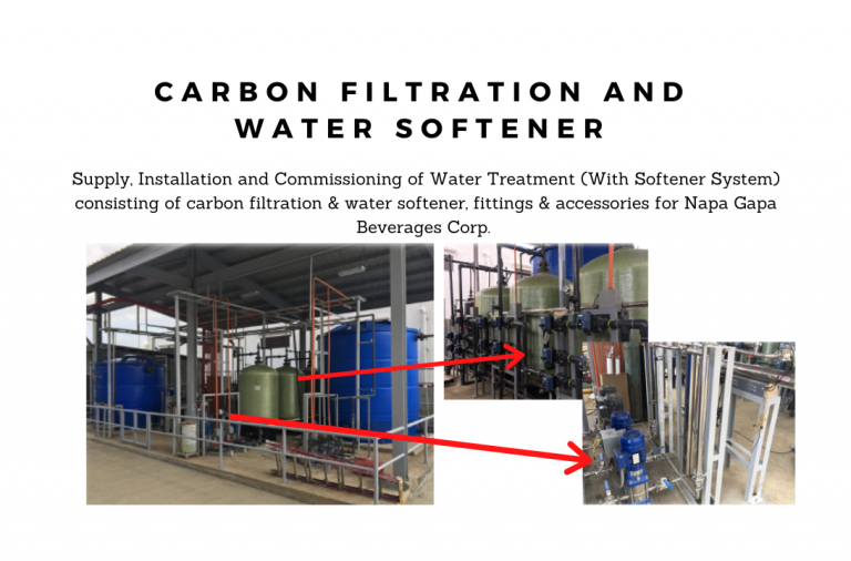 Water treatment plant with carbon filtration and softener system